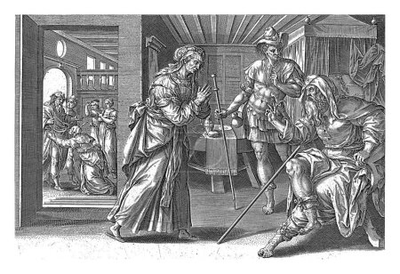 Téléchargez les photos : Elisa rend visite à la Sunnemite Hans Collaert (I), après Maerten de Vos, 1643 Le prophète Elisa vient dîner avec un couple de la ville de Sunem. - en image libre de droit