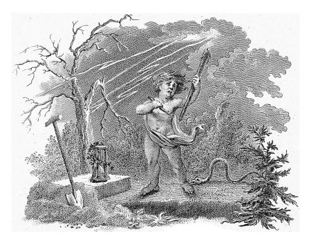 Téléchargez les photos : Lors d'un orage, une putto à la bougie et à la dague est mordue au pied par un serpent, Reinier Vinkeles (I), 1751-1816 - en image libre de droit
