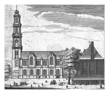 Foto de Vista del Westerkerk en Amsterdam, Jan Veenhuysen, 1664 Vista del Westerkerk en Amsterdam. Diversas figuras frente a la iglesia. - Imagen libre de derechos