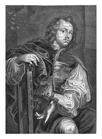 Foto de Retrato de Peeter van Bredael, Conrad Lauwers, en honor a Hendrik Abbe, 1662 Retrato de Peeter van Bredael, dibujante y pintor. Rodillera, sentado en una silla con el brazo derecho sobre el respaldo de la silla. - Imagen libre de derechos