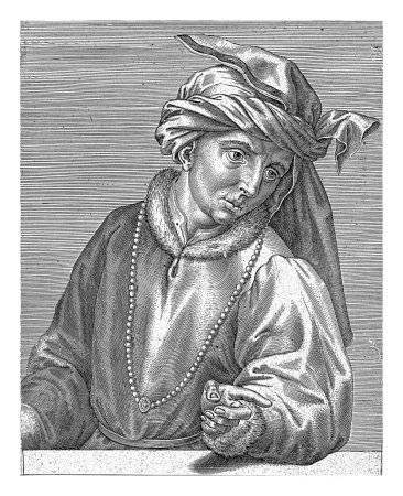 Foto de Retrato del pintor Jan van Eyck, Wierix (atribución rechazada), 1600 - 1650 Sobre la persona retrató una línea con información biográfica en latín. En el margen una leyenda de seis líneas en latín. - Imagen libre de derechos
