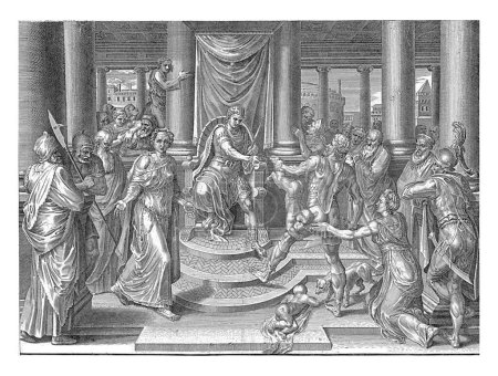Photo for Judgment of Solomon, Dirck Volckertsz. Coornhert, after Frans Floris , 1556 Solomon sits on his throne and orders one of his soldiers to cut the disputed child in half. - Royalty Free Image