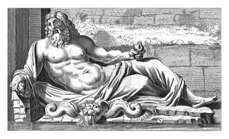 Foto de Estatua de Neptuno en una fuente en el Capitolio de Roma, Cornelis van Dalen (I), después de Francois Perrier, 1622 - 1665, grabado vintage. - Imagen libre de derechos