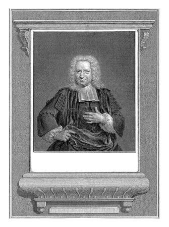 Photo for Half-length portrait of Petrus van Musschenbroek. Below the portrait are name and data in two lines in Latin and below that a six-line text in Latin. - Royalty Free Image