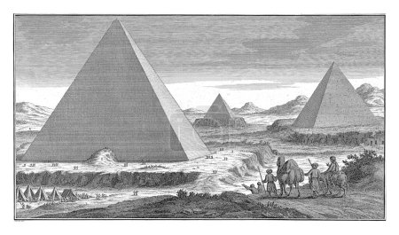 Téléchargez les photos : Paysage aux trois pyramides, Jan Caspar Philips, 1732-1733, gravé vintage. - en image libre de droit