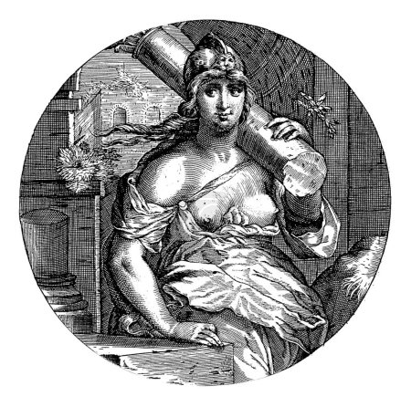 Téléchargez les photos : Force, Crispijn van de Passe (I), 1600 La personnification féminine de la force (Fortitudo), l'une des quatre vertus cardinales, avec un casque. - en image libre de droit