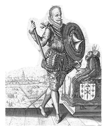 Téléchargez les photos : Portrait d'Alessandro Farnese, duc de Parme, Christophe de Sichem (I), 1626 Portrait d'Alessandro Farnese, duc de Parme. Il a un état-major dans sa main et se tient à côté d'un piédestal. - en image libre de droit