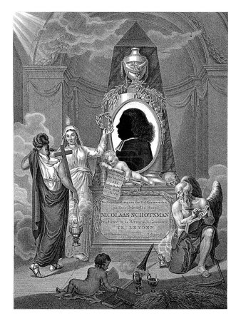Téléchargez les photos : Monument à Nicolaas Schotsman, Dirk Sluyter, d'après Haatje Pieters Oosterhuis, 1822 Monument funéraire avec le portrait en silhouette du prédicateur Nicolaas Schotsman. - en image libre de droit