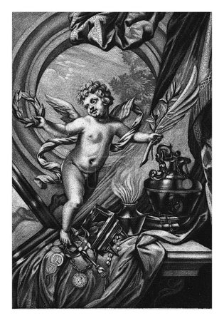 Téléchargez les photos : Allégorie d'honneur, Pieter van den Berge, 1686 - 1737 Allégorie d'honneur avec une putto tenant une couronne de laurier, une branche de palmier et une branche d'olivier. - en image libre de droit