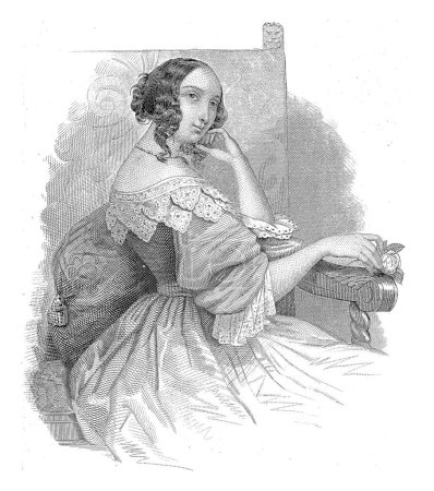 Téléchargez les photos : Portrait d'une jeune femme, Jan Baptist Tetar van Elven, d'après Herman Frederik Carel ten Kate, 1849 Portrait d'une jeune femme assise transversalement sur une chaise. - en image libre de droit