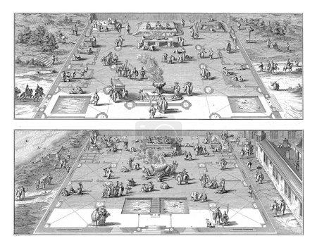 Photo for Chinese Pagodas or Temples, Bernard Picart (workshop of), 1728 Sheet with two representations of the layout and floor plan of Chinese pagodas. - Royalty Free Image