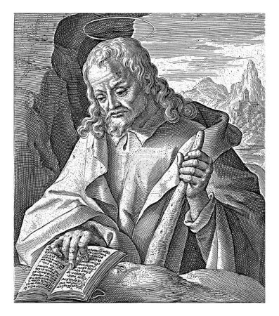 Téléchargez les photos : Apôtre Jacques le Mineur, Crispijn van de Passe (I), 1594 Buste de l'apôtre Jacques le Mineur, livre ouvert devant lui et la main gauche posée sur un bâton. - en image libre de droit