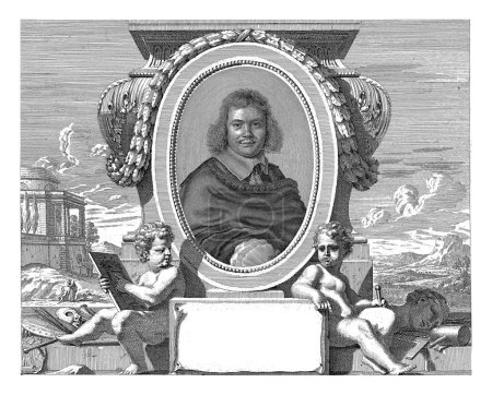 Téléchargez les photos : Portrait d'Antoine Lepaultre, Robert Nanteuil, 1653 Portrait de l'architecte Antoine Lepaultre, dans un ovale sur un piédestal en pierre. Au cartouche du bas avec un texte de six lignes en français. - en image libre de droit