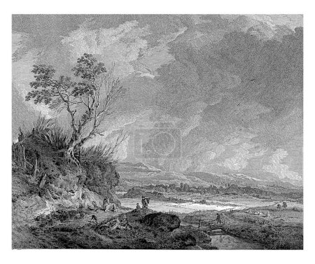 Photo for Dune landscape with figures along a path and a recumbent horse, Andrew Lawrence, after Philips Wouwerman, 1741 - Royalty Free Image