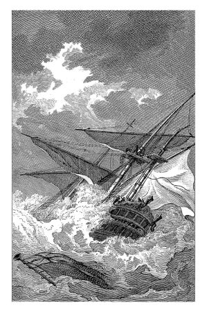 Foto de Nave en alta mar en una tormenta, Reinier Vinkeles (I), 1751 - 1816 grabado vintage. - Imagen libre de derechos