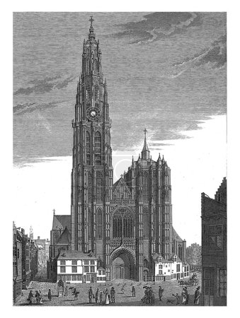 Téléchargez les photos : Cathédrale Notre-Dame d'Anvers, Joseph Hunin, 1813 Vue de l'entrée de la cathédrale Notre-Dame d'Anvers avec des figures au premier plan. - en image libre de droit