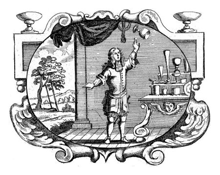 Foto de La adversidad es sostenida por Dios, Gaspar Bouttats, 1679 Página de un libro (p.163) con texto en verso. En un cartucho ovalado el interior de una habitación. - Imagen libre de derechos