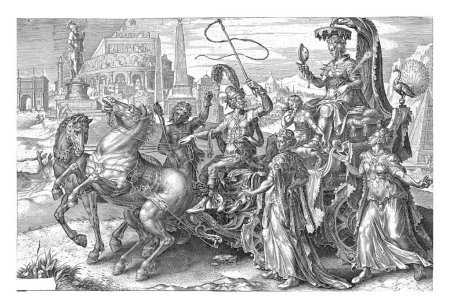 Téléchargez les photos : Chariot triomphal avec fierté (Superbia), Cornelis Cort, d'après Maarten van Heemskerck, 1564. - en image libre de droit