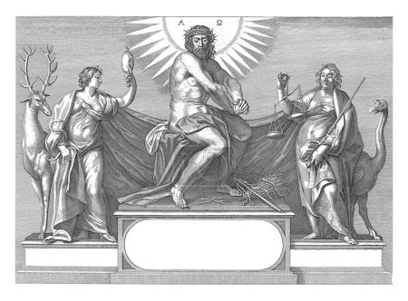 Photo for Christ as Man of Sorrows flanked by Prudence and Justice, anonymous, after Cornelis Galle (I), after Gerard Seghers, 1601 - 1702 Christ sits as a Man of Sorrows with folded hands. - Royalty Free Image