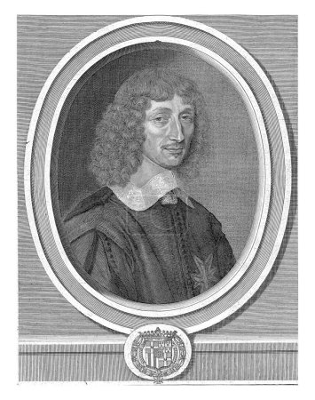 Téléchargez les photos : Portrait d'Henri de Guenegaud, Robert Nanteuil, d'après Philippe de Champaigne, 1654 Portrait de l'homme d'État Henri de Guenegaud, dans un cadre ovale. - en image libre de droit