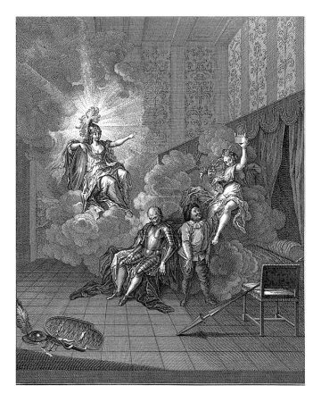 Photo for Wisdom Chases Folly, Jacob van der Schley, after Charles-Antoine Coypel, 1742 A personification of Wisdom chases a personification of Folly while Don Quixote sleeps. - Royalty Free Image