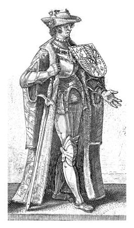 Téléchargez les photos : Portrait de Philippe le Bon, duc de Bourgogne, Adriaen Matham, 1620 Portrait de Philippe le Bon, duc de Bourgogne, debout en armure avec un blason sur l'épaule et une épée à la main. - en image libre de droit