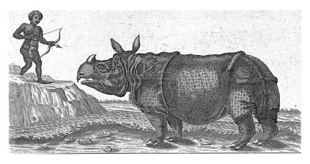 Foto de El rinoceronte Clara, 1747, anónimo, después de Anton August Beck, después de Johann Friedrich Schmidt, 1747 El rinoceronte de pie frente a un paisaje. - Imagen libre de derechos