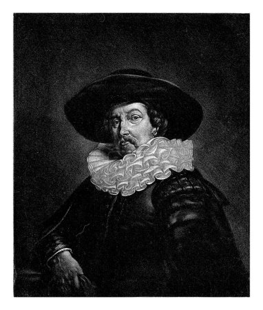 Photo for Portrait of Jacob van Mosscher, Jan Stolker, after Jan Antonisz van Ravesteyn, 1734 - 1785 The painter Jacob van Mosscher with his gloves in his hand. He wears a hat. - Royalty Free Image