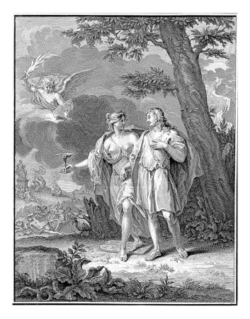 Foto de Wellust seduce a un joven, Jan Punt, después de Dionys van Nijmegen, 1737 Wellust toma a un joven de la mano, y lo tienta a desviarse del camino correcto. - Imagen libre de derechos