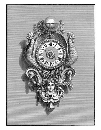Téléchargez les photos : Pendule avec poulets, A. Colinet, d'après Jean François Quarante, 1775-1790 Un pendule décoré avec des poulets de chaque côté de l'horloge et un globe sur le dessus. - en image libre de droit