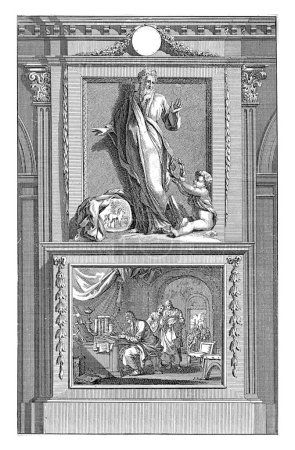 Kirchenvater Tertullian von Karthago, Jan Luyken, nach Jan Goeree, 1698 Der Kirchenvater Tertullian von Karthago betrachtet einen Engel, der ihm einen Lorbeerkranz reicht.