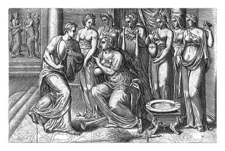 Téléchargez les photos : La mariée se regarde dans le miroir de la Science, Johannes Wierix (éventuellement), après Gerard van Groeningen, 1574 Science (Scientia) tient à nouveau son miroir pour la mariée (Sponsa). - en image libre de droit