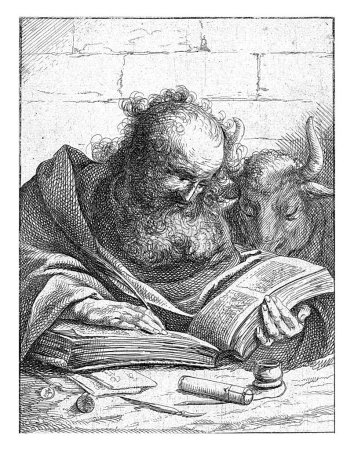 Téléchargez les photos : L'évangéliste Lucas, Laurent de La Hire (attribué à), d'après Jan Lievens, 1625 - 1674 L'évangéliste Luc avec son attribut le bœuf - en image libre de droit
