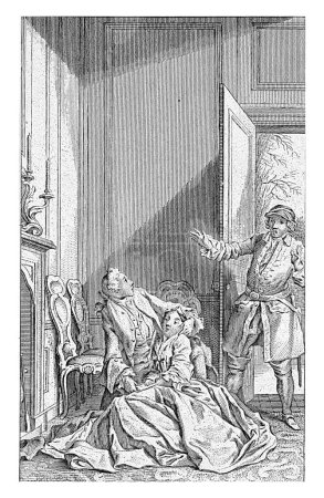 Téléchargez les photos : Sophia aidée par la servante Jan Punt, d'après Hubert François Gravelot, 1749 Sophia vient de s'évanouir et une servante essaie de la ramener à la conscience. - en image libre de droit