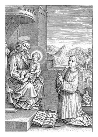 Photo for Thomas a Kempis kneeling before Mary with the Christ Child, Hieronymus Wierix, 1617 Thomas a Kempis kneeling in adoration before Mary and the Christ Child. - Royalty Free Image
