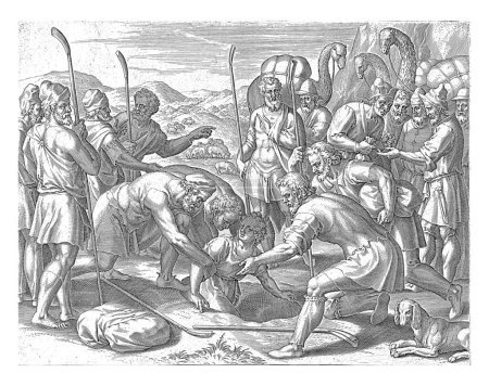 Foto de José vendido por sus hermanos, Johann Sadeler, después de Michiel Coxie (I), 1585 José es sacado de la fosa y vendido por sus hermanos a un grupo de ismaelitas. - Imagen libre de derechos