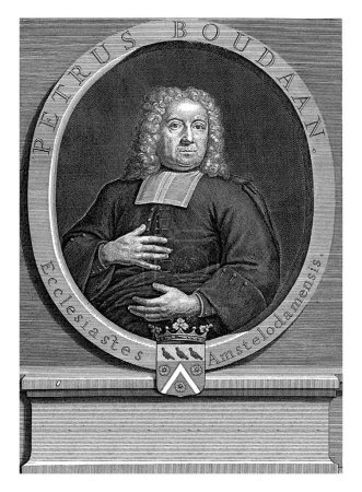 Photo for Portrait of Petrus Boudaan, Frederik Ottens, 1728 - 1775 Portrait of the Amsterdam preacher Petrus Boudaan in oval with edge lettering. At the bottom of the frame are his coat of arms. - Royalty Free Image