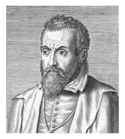Téléchargez les photos : Portrait de Johannes Sambucus, Philips Galle, 1572 Portrait de Johannes Sambucus, humaniste, écrivain et historiographe. Buste à gauche. - en image libre de droit