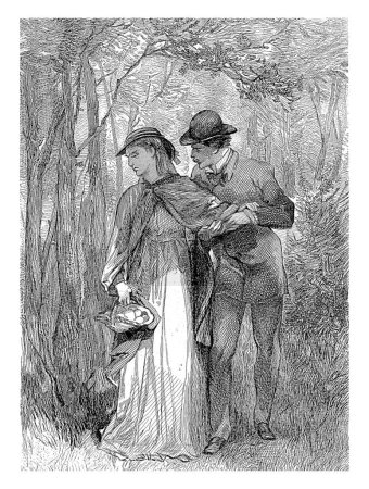 Photo for A couple walks in the woods, Willem Steelink (I), after Charles Rochussen, 1836 - 1913 A couple walks in the woods and he tries to say something to her. The woman fends him off. - Royalty Free Image
