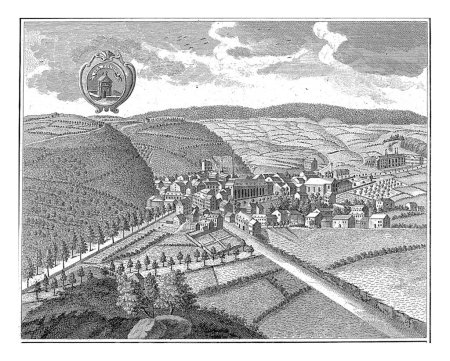 Photo for View of Spa from the northwest, H.J. Godin, 1778 - 1782 View of Spa from the northwest. Top right the coat of arms of Spa. - Royalty Free Image