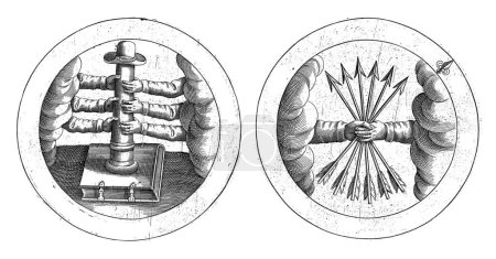 Téléchargez les photos : Feuille avec la médaille de l'élection de Maurice comme stathouder de toutes les régions rebelles, 1590, anonyme, 1615 - en image libre de droit