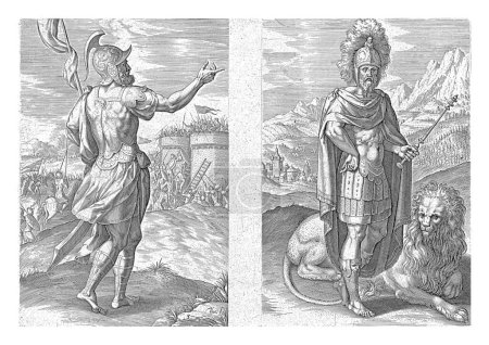 Foto de Los antepasados Levi y Judá, Johann Sadeler (I), después de Crispijn van den Broeck, 1639 A la izquierda el antepasado Levi, el tercer hijo de Jakob, en armadura. - Imagen libre de derechos