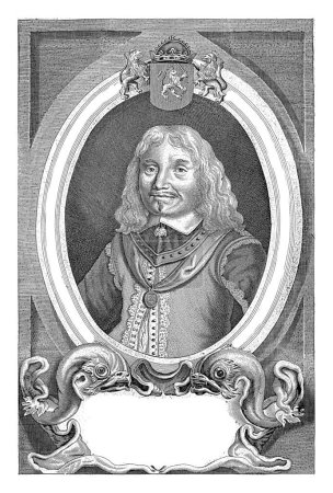 Téléchargez les photos : Portrait de l'amiral Jacob van Wassenaar, Jacob Goutsbloem, 1642 - 1665 Un cadre ovale avec le portrait de l'amiral Jacob van Wassenaar. Buste à gauche. - en image libre de droit