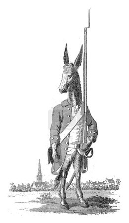 Photo for Cartoon on the French patriots, 1790, anonymous, 1785 - 1790 Cartoon on the patriots in France, 1789-1790. Donkey, standing on his hind legs, dressed as a French patriot. - Royalty Free Image