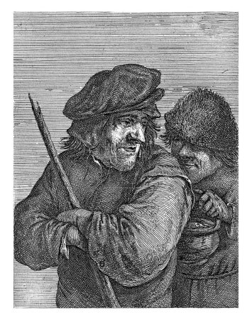 Photo for Two peasants, Frans van den Wijngaerde, after David Teniers (II), 1636 - 1679 Two peasants, one holding a stick, the other holding a kettle by the handle. - Royalty Free Image