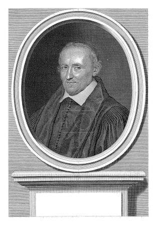 Photo for Portrait of Pierre Gassendi, Robert Nanteuil, 1658 Portrait of Pierre Gassendi, in an oval frame standing on a pedestal with a five-line text in Latin. - Royalty Free Image