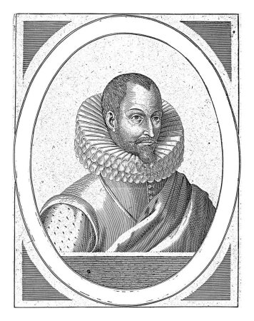 Téléchargez les photos : Portrait d'Ambrogio Spinola, marquis de los Balbases, Hendrick Hondius (I), 1608 Buste à droite d'Ambrogio Spinola, marquis de los Balbases, dans un cadre ovale. - en image libre de droit