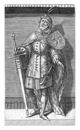 Foto de Retrato de Willem I, conde de Holanda, Philips Galle (atribuido al taller de), después de Willem Thibaut, 1578 Willem I, conde de Holanda. De pie, de cuerpo entero. Lleva una espada en la mano derecha.. - Imagen libre de derechos