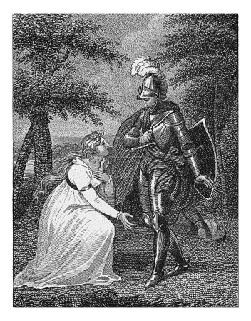 Foto de Mujer arrodillada ante un caballero, Philippus Velijn, 1822 Una joven se arrodilla ante un caballero con armadura. - Imagen libre de derechos