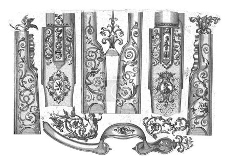 Foto de Nueve affuits y adornos para rifles, Pieter Schenk (I), después de Claude Simonin, 1692 De la serie de 8 cuchillas. - Imagen libre de derechos